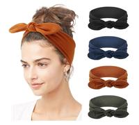 DRESHOW 4 Pièces Bandeau Cheveux pour Femme Boho Bandeaux Serre Tête Elastique Bandeaux avec Nœuds Cheveux Accessoires