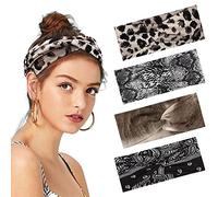 DRESHOW 4 Pièces Femme Bandeaux Fleurs Ancienne Élastique Bandeau Criss Cross Bande de Cheveux Accessoire