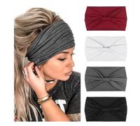 DRESHOW 4 Pièces Femme Bandeaux Fleurs Ancienne Élastique Bandeau Criss Cross Bande de Cheveux Accessoire