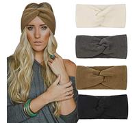DRESHOW 4 Pièces Nœud Bandeau Hiver Elastique à Couleur Pure Laine Tricotée,Taille unique,4 Color Pack Set 4-84