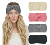DRESHOW 4 Pièces Nœud Bandeau Hiver Elastique à Couleur Pure Laine Tricotée,Taille unique,4 Pack Style Bb