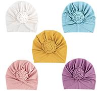 DRESHOW 5 Pièces Bébé Turban Bonnets de Naissance Chapeaux Nœuds Papillons Mignon Elastique Child Casquettes Bonnets Pour Bébé Fille Garçon
