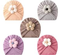DRESHOW 5 Pièces Bébé Turban Bonnets de Naissance Chapeaux Nœuds Papillons Mignon Elastique Child Casquettes Bonnets pour Bébé Fille Garçon