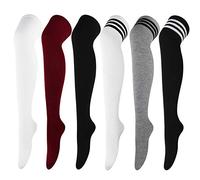 DRESHOW 6 Paires Chaussettes Hautes Montantes Chaussettes de Genoux Longues Cuisse Chaussette Dessus du Genou Haut Bas de Démarrage Jambières pour Filles et Femmes