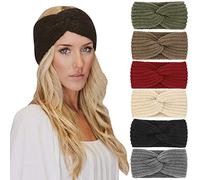 DRESHOW 6 Pièces Bandeau Cheveux pour Femme Bandeaux Hiver Serre-Tête Tricoté Oreille Réchauffeur Chaud Noué Bande Elastique Cheveux