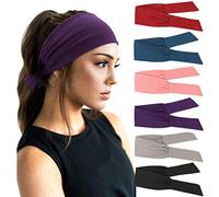 DRESHOW 6 Pièces Bandeau Cheveux pour Femme Yoga Courir Bandeaux Sport Entraînement Bandeaux Mignon Accessoire,Taille unique,6 Pack: Red/Noir/Dark Purple/Coral Red/Navy Blue/Silvery Grey
