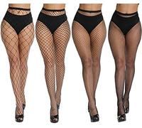 Dreshow Bas en résille sans couture en nylon - -,Taille unique,Multicolore-4 Pair Pantyhoses 4 Style Fishnet