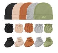 DRESHOW Bébé Nouveau-né Chapeau Moufles Chaussettes Ensemble Gants de Protection Doux Mignon Bonnet en Coton Chaussettes Chaudes et Épaisses pour Bébé Garçons Filles 0-6 Mois