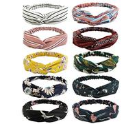 DRESHOW Boho Bandeaux pour Femmes Vintage Fleur Imprimé Criss Cross Noué Élastique Bande De Cheveux Stretchy Head Wrap Twisted Mignon Accessoires De Cheveux 10 Pack