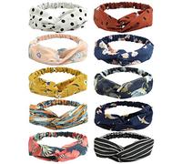 DRESHOW Boho Bandeaux pour Femmes Vintage Fleur Imprimé Criss Cross Noué Élastique Bande De Cheveux Stretchy Head Wrap Twisted Mignon Accessoires De Cheveux 10 Pack