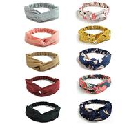 DRESHOW Boho Bandeaux pour Femmes Vintage Fleur Imprimé Criss Cross Noué Élastique Bande De Cheveux Stretchy Head Wrap Twisted Mignon Accessoires De Cheveux 10 Pack