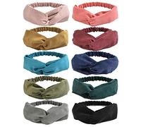 DRESHOW Boho Bandeaux pour Femmes Vintage Fleur Imprimé Criss Cross Noué Élastique Bande De Cheveux Stretchy Head Wrap Twisted Mignon Accessoires De Cheveux 10 Pack