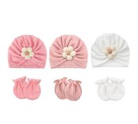 DRESHOW Bonnet de Naissance et Moufles Ensemble Fille Bonnet Bébé Coton | Gants Bébé coton, Bonnets Bébés avec Nœud, Doux, Respectueux de la Peau, pour les 0-6 Mois, Bonnet de Sortie de Maternité