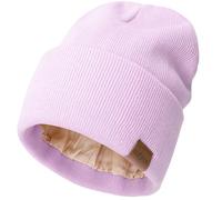 DRESHOW Bonnet d'hiver Doublé de Satin pour Femme Homme Doux et Chaud Bonnet Hiver avec Doublure Soyeuse Tricoté Chapeau avec Satin Doublé Beanie Unisexe
