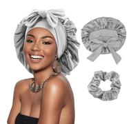DRESHOW Bonnet en Satin Tressé pour Femme Bonnet en Soie pour Dormir Bonnet de Sommeil avec Bande Elastique Bonnet de Nuit pour Cheveux Longs et Bouclés Locs