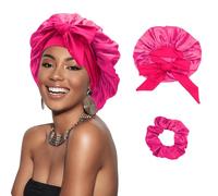 DRESHOW Bonnet en Satin Tressé pour Femme - Protection des Cheveux, Sommeil et Activités Quotidiennes - Taille Unique - Rose Profond