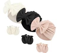 DRESHOW Bonnets de Naissance et Moufles de Protection Bébé Gants Bonnet Nouveau-né Bambin Doux Mignon Tricoté Chapeau pour Bébés Garçons Enfant Casquette Bonnets 0-6 Mois