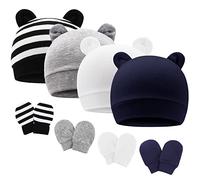 DRESHOW Bonnets de Naissance et Moufles de Protection Bébé Gants Bonnet Nouveau-né Bambin Doux Mignon Tricoté Chapeau 0-6 Mois, Taille unique,4 Sets: Bear Ears Hats & Mittens 03UK