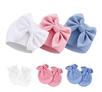 DRESHOW Bonnets de Naissance et Moufles de Protection Bébé Gants Bonnet Nouveau-né Bambin Doux Mignon Tricoté Chapeau pour Bébés Garçons Child Casquette Bonnets 0-6 Mois