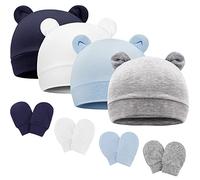 DRESHOW Bonnets de Naissance et Moufles de Protection Bébé Gants Bonnet Nouveau-né Bambin Doux Mignon Tricoté Chapeau 0-6 Mois, Taille unique,4 Sets AK01: cotton hats & mittens