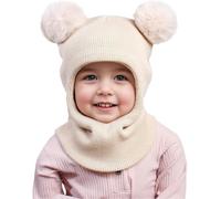 DRESHOW Cagoule Bébé Fille Garçon Bonnet Echarpe Hiver Chaud Cache Oreilles Chapeaux Tricoté Capuche Doux avec Double Pompon pour Tout-petit Childs Filles Garçon 1-6 Ans