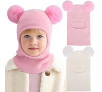 DRESHOW Cagoule Bébé Fille Garçon Bonnet Echarpe Hiver Chaud Cache Oreilles Chapeaux Tricoté Capuche Doux avec Double Pompon pour Tout-Petit Childs Filles Garçon 1-6 Ans