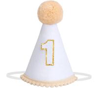DRESHOW Chapeau Anniversaire Bebe 1 an Chapeau Pointu Anniversaire 1 an avec Pompons Accessoires Photo pour Cake Smash Décoration pour la Tête pour Filles et Garçons