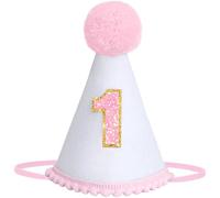DRESHOW Chapeau Anniversaire Bebe 1 an Chapeau Pointu Anniversaire 1 an avec Pompons Accessoires Photo pour Cake Smash Décoration pour la Tête pour Filles et Garçons