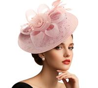 DRESHOW Chapeau Fascinateur en Maille avec Plume Perlée sur Bandeau et Pince Fourchue Chapeau Cocktail Tea Party pour Filles et Femmes Noble Kentucky Hat Rose Fuchsia Taille Unique
