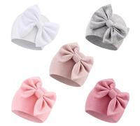 DRESHOW Chapeaux pour Bébé Nouveau-né Chapeau d'hôpital Bonnet Chapeaux pour Bébé, Taille Unique, 5 Pack Bow Hats Set22-8UK