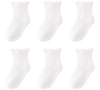 DRESHOW Chaussettes à nœud en Dentelle pour Bébé Chaussettes à Froufrous Antidérapantes Dentelles Froufroutante pour Nouveau-nés et Jeunes Filles