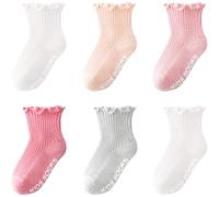 DRESHOW Chaussettes à nœud en Dentelle pour Bébé Chaussettes à Froufrous Antidérapantes Dentelles Froufroutante pour Nouveau-nés et Jeunes Filles