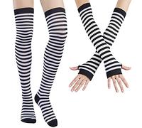 DRESHOW Chaussettes Hautes Montantes Chaussettes de Genoux Longues Cuisse Chaussettes Montantes Gants Sans Doigts pour Filles et Femmes
