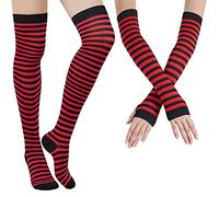 DRESHOW Chaussettes Hautes Montantes Chaussettes de Genoux Longues Cuisse Chaussettes Montantes Gants Sans Doigts pour Filles et Femmes