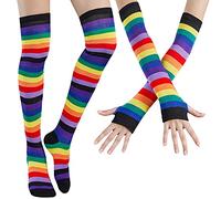 DRESHOW Chaussettes Hautes Montantes Chaussettes de Genoux Longues Cuisse Chaussettes Montantes Gants Sans Doigts pour Filles et Femmes