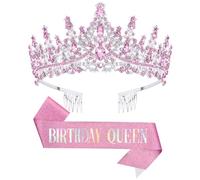DRESHOW Couronne et Écharpe d'Anniversaire pour Femmes Couronne de Reine et Diadème en Strass Diadèmes et Écharpes d'Anniversaire pour filles Décorations Accessoires pour Cheveux