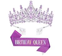 DRESHOW Couronne et Écharpe d'Anniversaire pour Femmes Couronne de Reine et Diadème en Strass Diadèmes et Écharpes d'Anniversaire pour filles Décorations Accessoires pour Cheveux