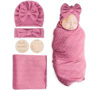 DRESHOW Couverture Bebe Naissance Emmaillotage Bébé pour Nouveau-Né Langes Bebe 80 x 80 cm Sac de Couchage avec Chapeau et Bandeau Nœud