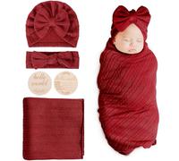 DRESHOW Couverture Bebe Naissance Emmaillotage Bébé pour Nouveau-Né Langes Bebe 80 x 80 cm Sac de Couchage avec Chapeau et Bandeau Nœud
