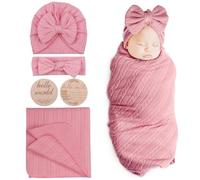 DRESHOW Couverture de Réception pour Nouveau-né Chaud pour Fille Avec Bonnet et Bandeau Assortis avec Carte Faire-part Naissance