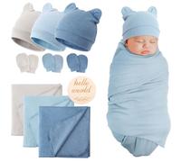 DRESHOW Couverture pour Bébé Nouveau-né Couverture d'emmaillotage Douce pour l'emmaillotage du Nourrisson Couverture Chaude pour l'emmaillotage du Bébé avec Bandeau d'oreille d'ours et gants