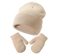 DRESHOW Ensemble Bonnet Beanie et Moufles D'hiver Set pour Bébés et Enfants Ensemble Chapeau et Gants Tricotés Chauds pour 2 Ans - 5 Ans Filles et Garçons