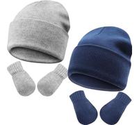 DRESHOW Ensemble Bonnet Beanie et Moufles D'hiver Set pour Bébés et Enfants Ensemble Chapeau et Gants Tricotés Chauds pour 3 Mois - 24 Mois Filles et Garçons