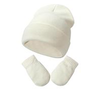 DRESHOW Ensemble Bonnet Beanie et Moufles D'hiver Set pour Bébés et Enfants Ensemble Chapeau et Gants Tricotés Chauds pour 3 Mois - 24 Mois Filles et Garçons