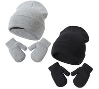 DRESHOW Ensemble Bonnet Beanie et Moufles D'hiver Set pour Bébés et Enfants Ensemble Chapeau et Gants Tricotés Chauds pour 2 Ans - 5 Ans Filles et Garçons