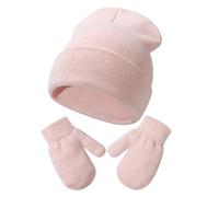 DRESHOW Ensemble Bonnet Beanie et Moufles D'hiver Set pour Bébés et Enfants Ensemble Chapeau et Gants Tricotés Chauds pour 2 Ans - 5 Ans Filles et Garçons