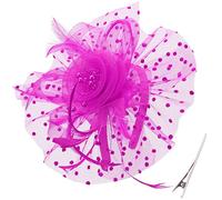 DRESHOW Fascinator Chapeau Plume Mariage Dames Day Bandeau et Clip Cocktail Tea Party Chapeau pour Fille et Femmes, Taille unique, 1 pc thicker: Deep Pink