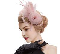 DRESHOW Fascinators Chapeau Femmes Plumage Bandeau Fascinator Fleur Maille Dentelle Clip pour Mariage, Cocktail, Tea Party