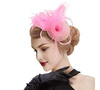 DRESHOW Fascinators Chapeau Femmes Plumage Bandeau Fascinator Fleur Maille Dentelle Clip pour Mariage, Cocktail, Tea Party taille unique