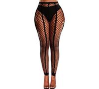DRESHOW Femme Sexy Élastique Collants Taille Haute Filets de Pêche Bas Résille Cuisse Haut Bas Collants